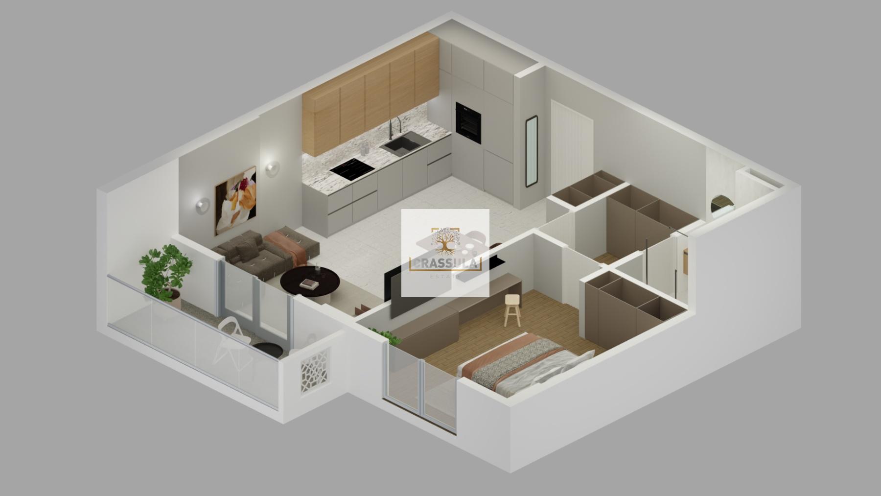 Newly built one-bedroom apartment with a terrace in Bar